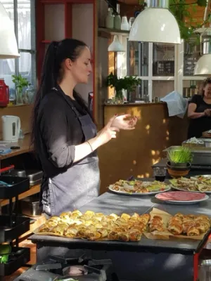 Aline at a catering event